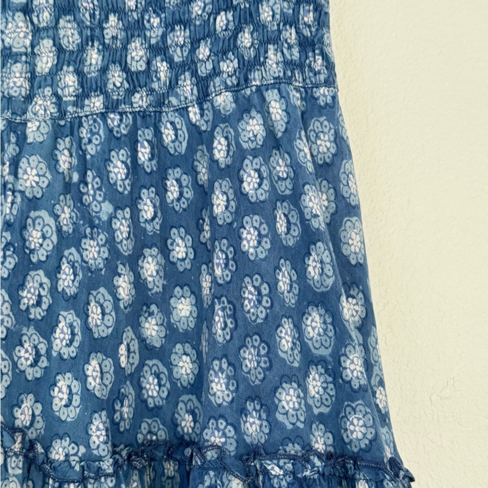Blue Indigo Cotton Ruffle Prairie Midi Skirt by Passementrie - Picture 3 of 4